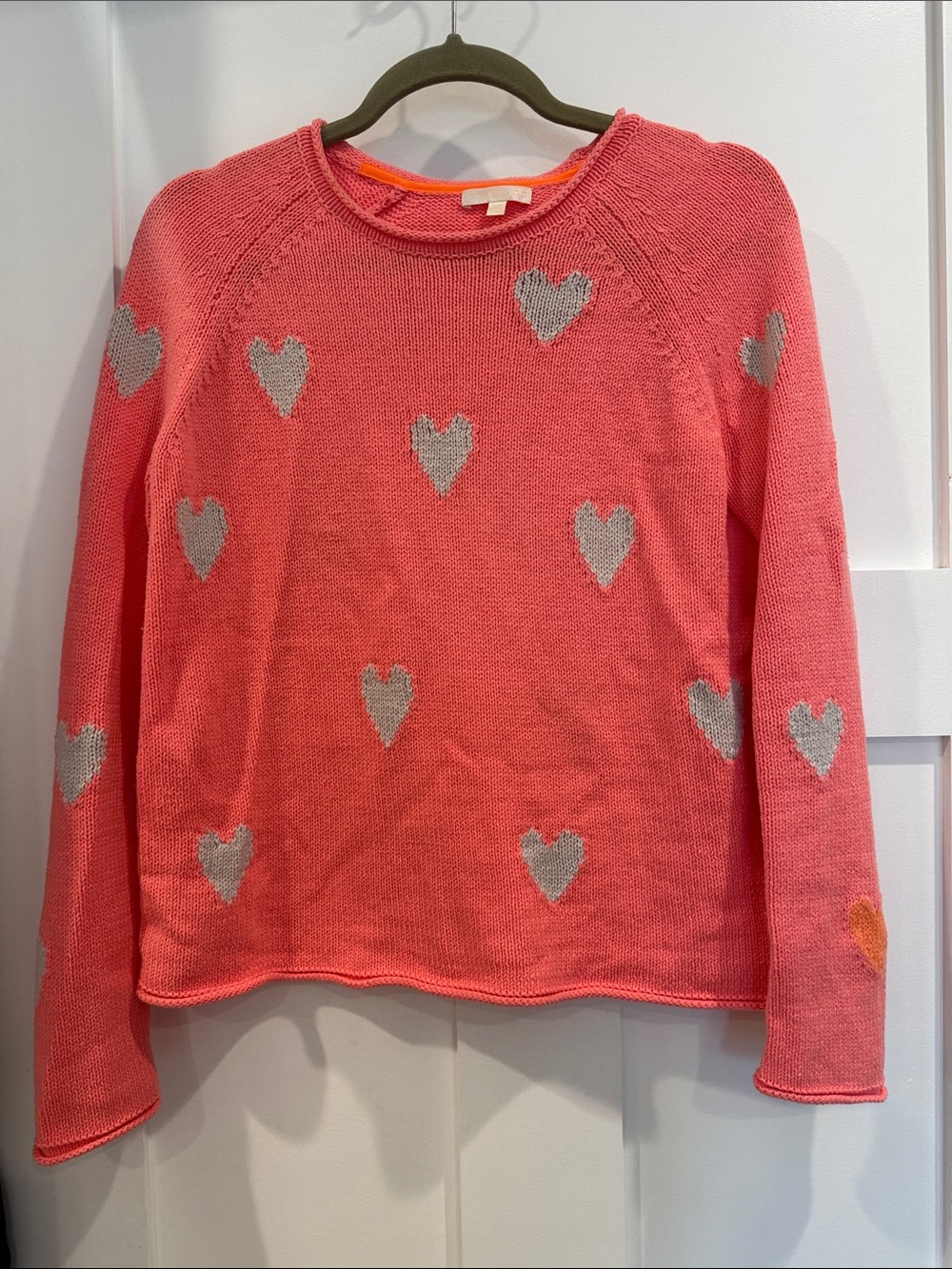Lisa Todd Coral Pink Heart Crewneck Sweater